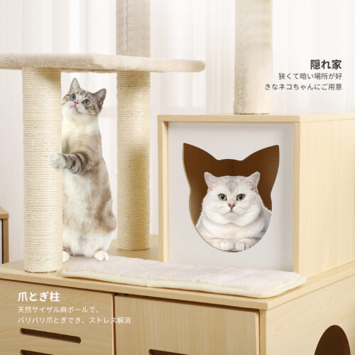 GAOMON キャットタワー 木製 据え置き 157cm トイレカバー 隠れ おしゃれ スリム 省スペース 多頭飼い ペット用品 - 画像 (7)